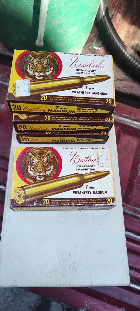 Vintage Weatherby Ultra-Velocity Ammunition Boxes - 7mm Weatherby Magnum Collectible Packaging. 