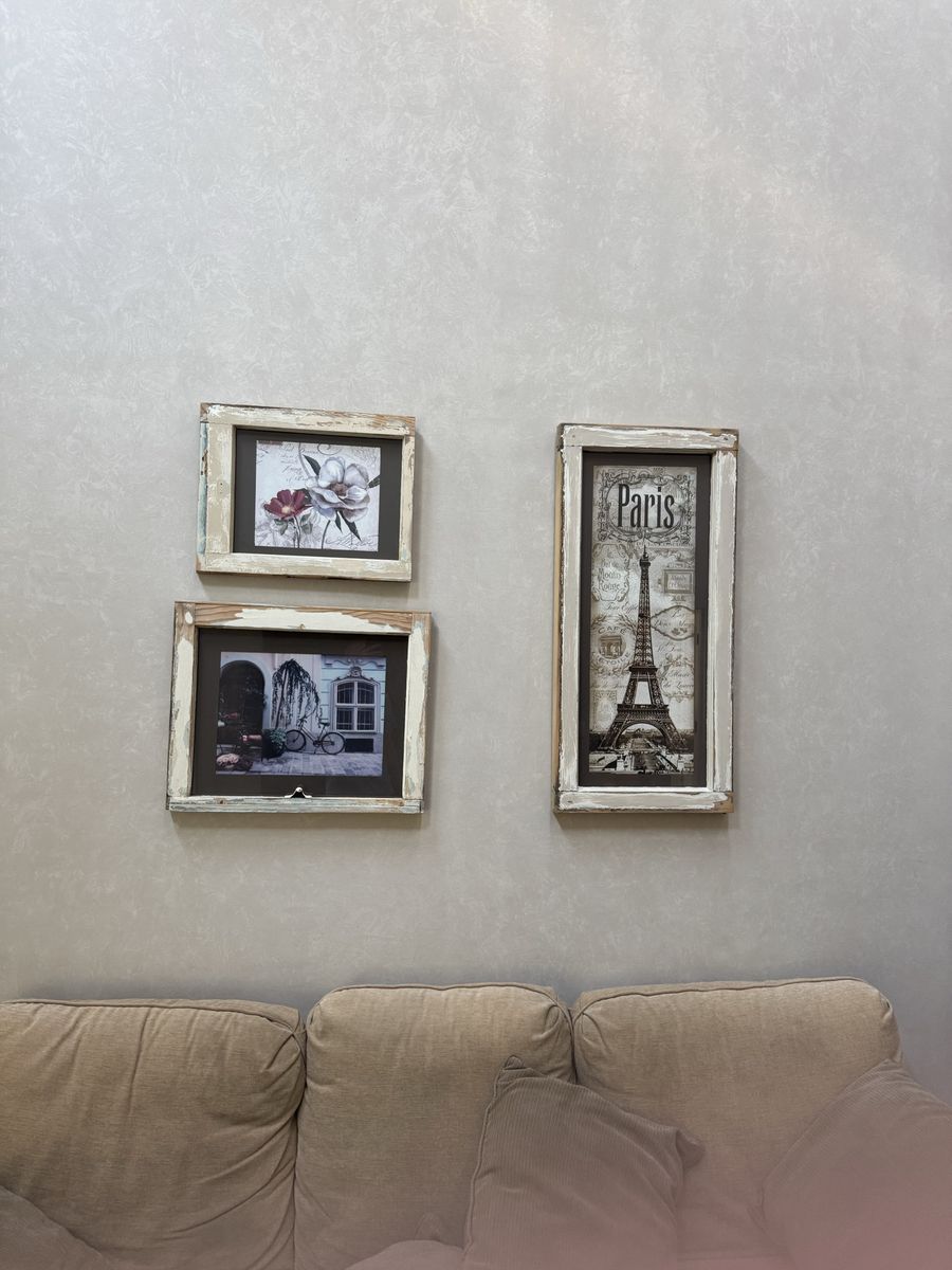 Set of 3 Vintage Rustic Distressed Framed Wall Art Prints Paris Floral Bicycle