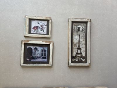 Set of 3 Vintage Rustic Distressed Framed Wall Art Prints Paris Floral Bicycle