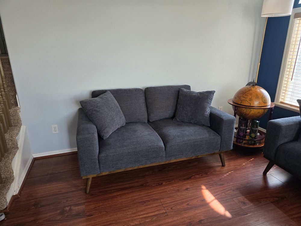 Mid-Century Modernstyle Blue-Gray Living Room Furniture Set - Sofa, Loveseat & Armchair