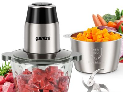Ganiza Electric Food Processor Meat Grinder 8-Cup, Stainless Steel & Glass Bowls, Dual Blades
