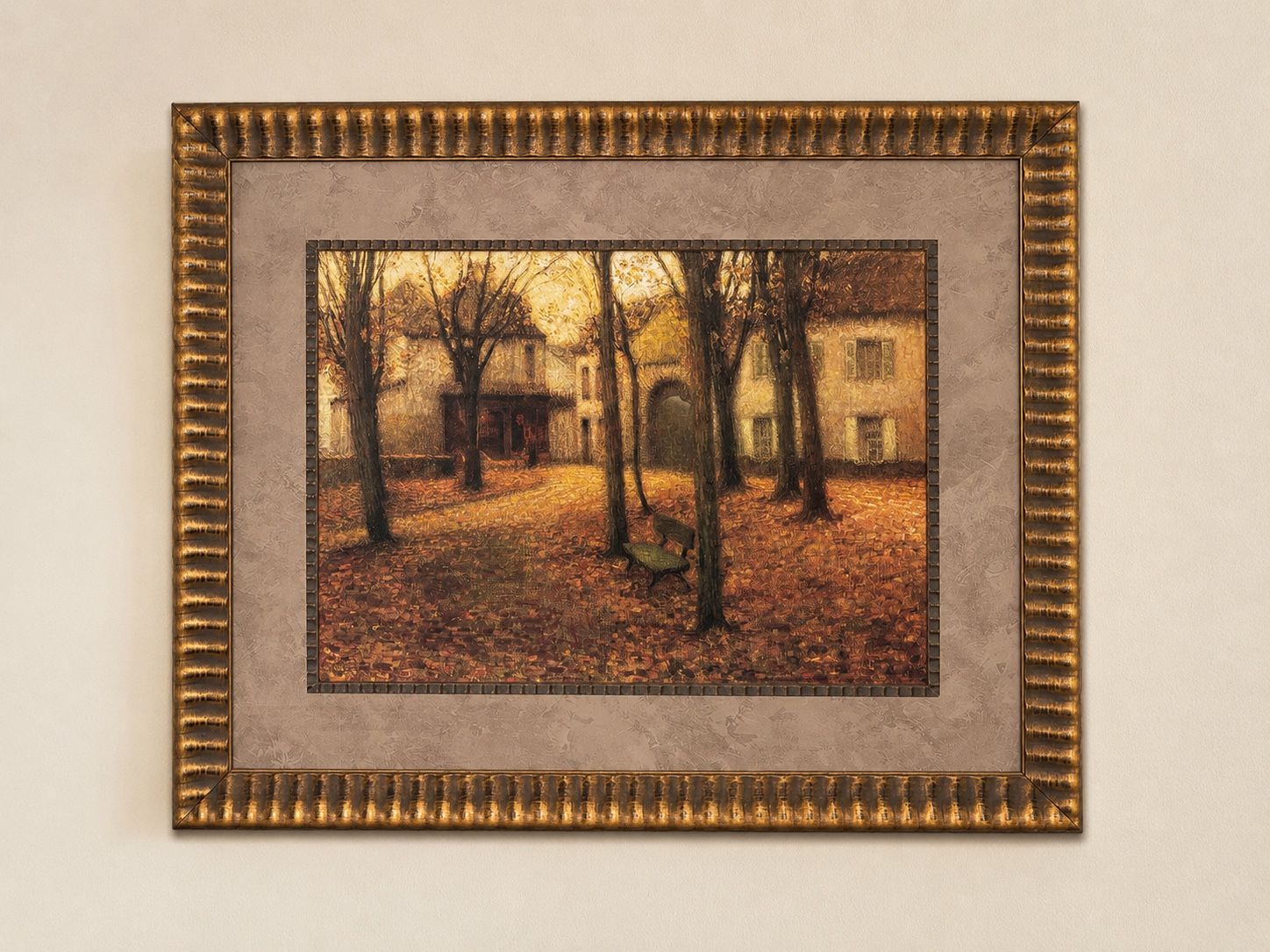Large Framed Autumn Landscape Park Scene Artwork 43" x 35"