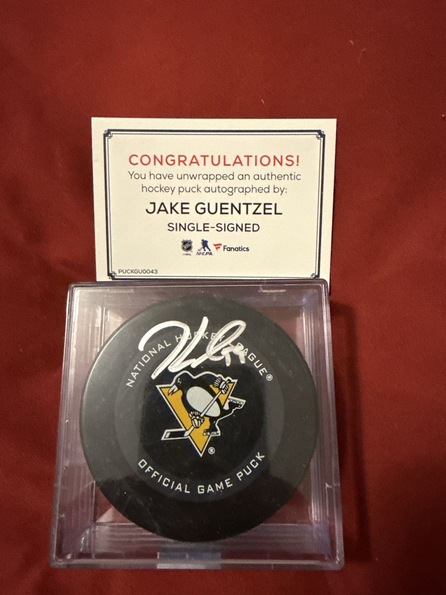 Jake Guentzel Autographed Pittsburgh Penguins Official NHL Game Puck - Single-Signed w/ Fanatics COA
