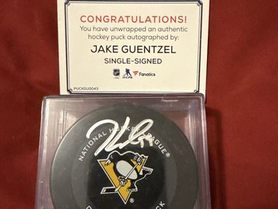 Jake Guentzel Autographed Pittsburgh Penguins Official NHL Game Puck - Single-Signed w/ Fanatics COA