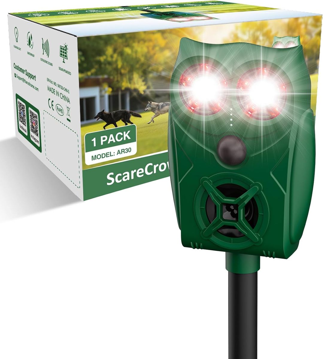 NEW Solar Ultrasonic Animal Repeller with Motion Sensor, Deer Repellent Devices with LED Light, Waterproof Cat Repellent Outdoor