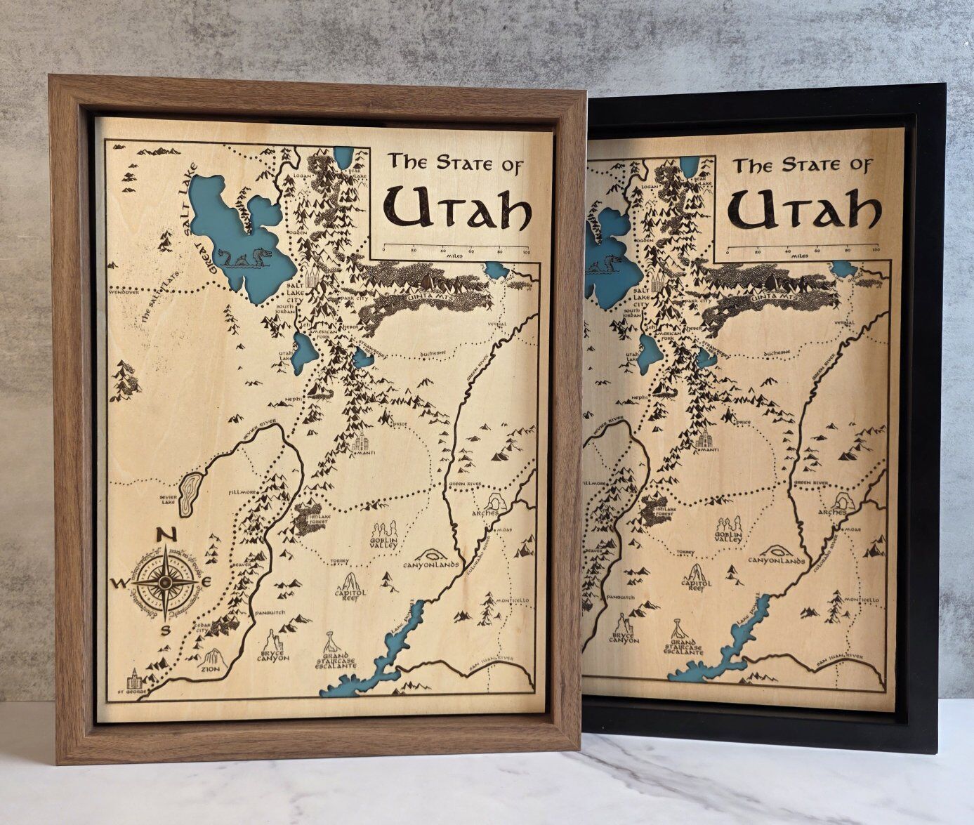 Fantasy Tolkien-Style Utah Map, Framed 12x16