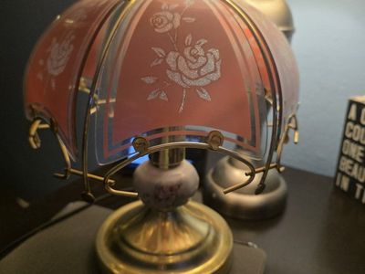 Vintage Brass & Frosted Glass Rose Accent Lamp, Boudoir Style