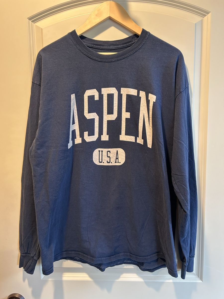 John Galt Aspen USA Blue Long Sleeve Graphic T-Shirt - Size XL