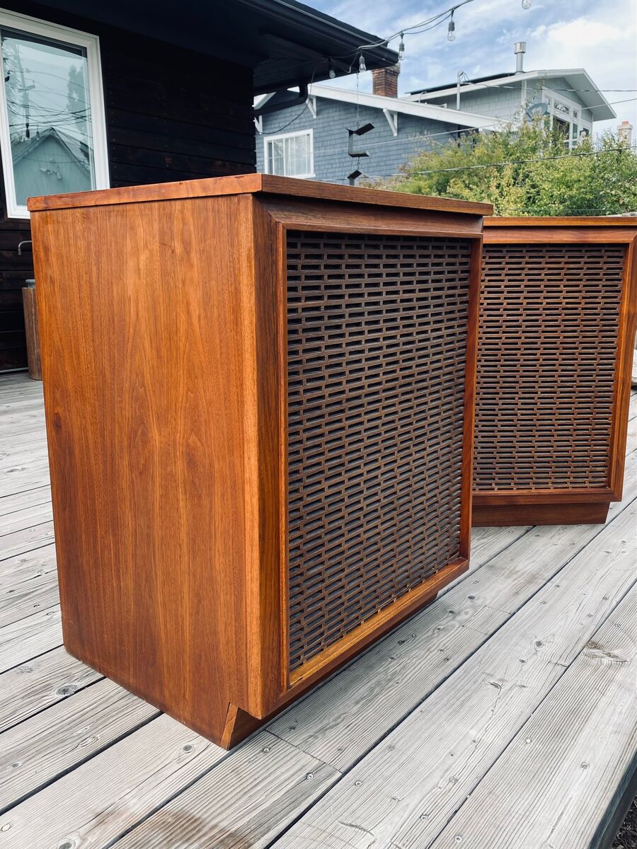 Pair of Vintage Walnut Barzilay Speaker Cabinets