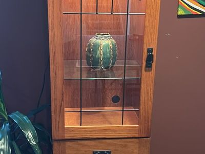 Pair of Mission Style Oak Display Cabinets
