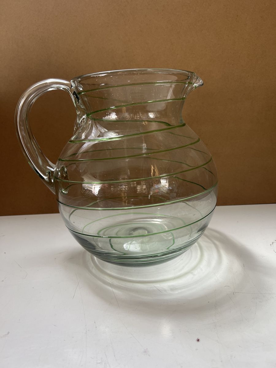 Glass Pitcher With Green Spirals