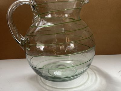 Glass Pitcher With Green Spirals