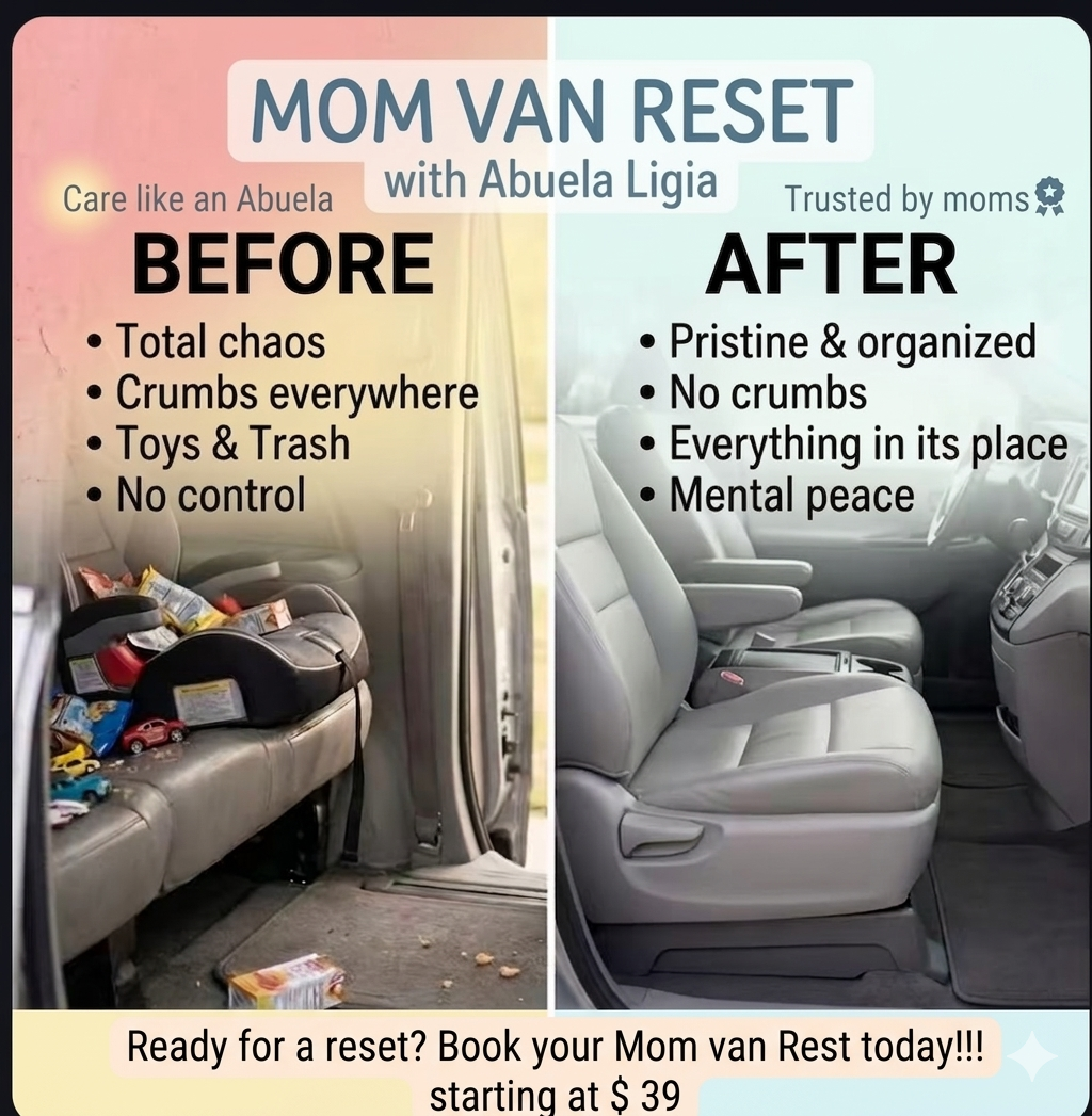 Hi! I'm Ligia from Mom Van Reset.  Reset Your Van, Refresh Your Life. We handle the chaos so you can focus on family