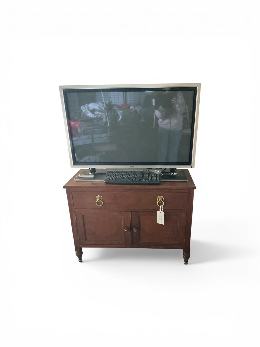 Large Wooden Dresser & Brass Fireplace Ends