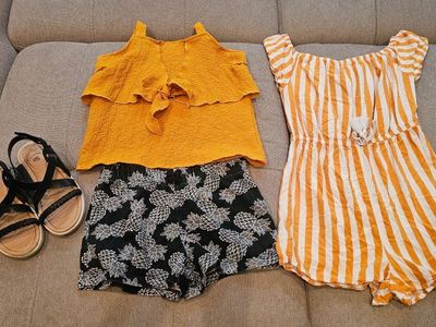 Girls Summer Clothing Bundle Carter's Kid Romper Top Shorts SO Sandals Size 7 13 Medium
