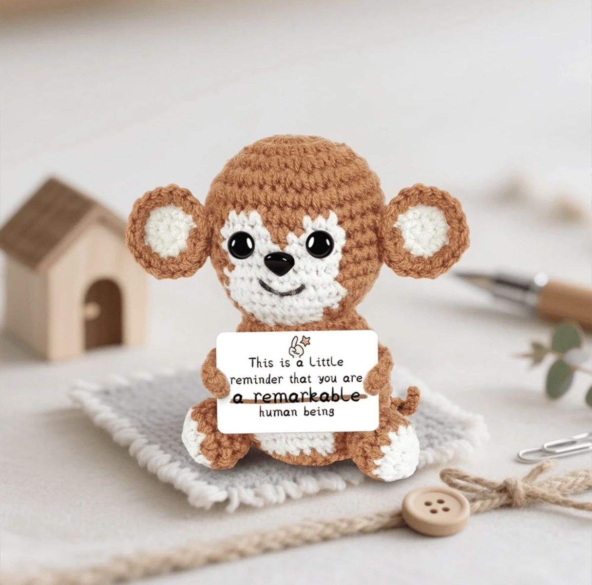 Handmade Crochet Monkey Plush with Inspirational Note Gift