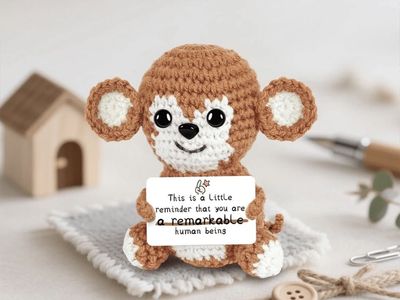 Handmade Crochet Monkey Plush with Inspirational Note Gift