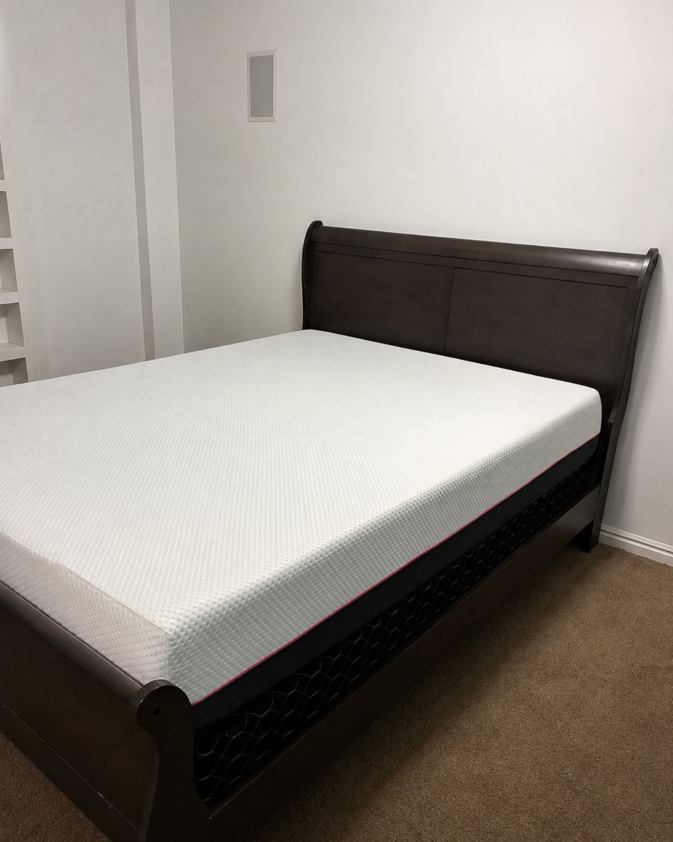 Queen Dark Brown Wood Sleigh Bed Frame with Headboard & Footboard $75