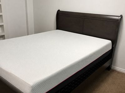 Queen Dark Brown Wood Sleigh Bed Frame with Headboard & Footboard $75