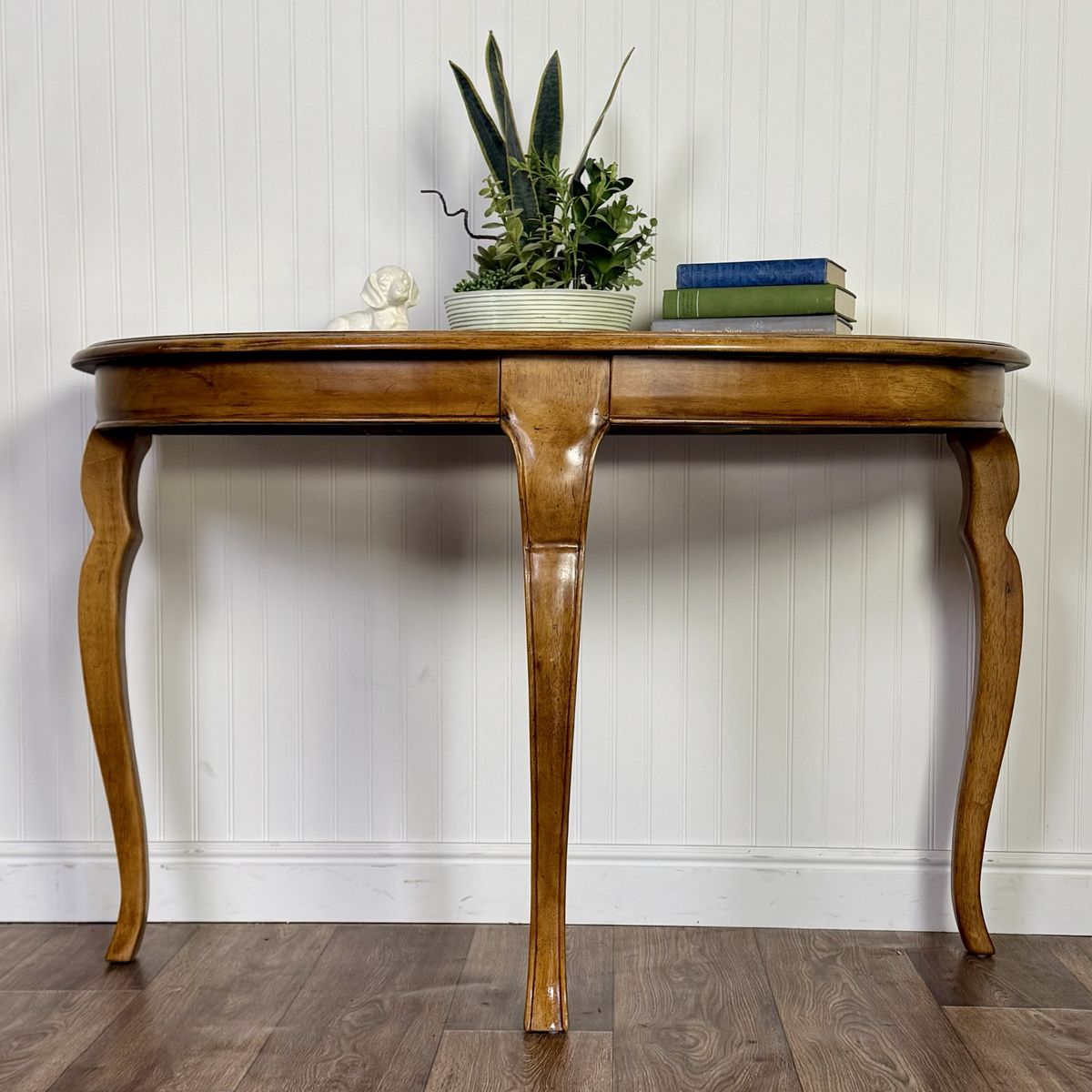 Vintage Demi-Lune Console Table w/ Glass Insets