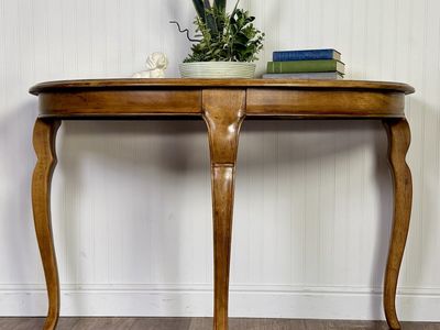 Vintage Demi-Lune Console Table w/ Glass Insets