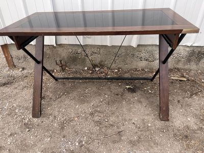 Vintage Mid-Century Modern Wood & Glass top desk