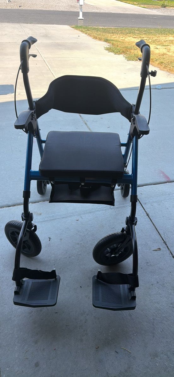2-in-1 Rollator Walker & Transport Chair with Padded Seat, Footrests, and Storage Bag - Blue