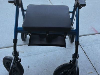 2-in-1 Rollator Walker & Transport Chair with Padded Seat, Footrests, and Storage Bag - Blue