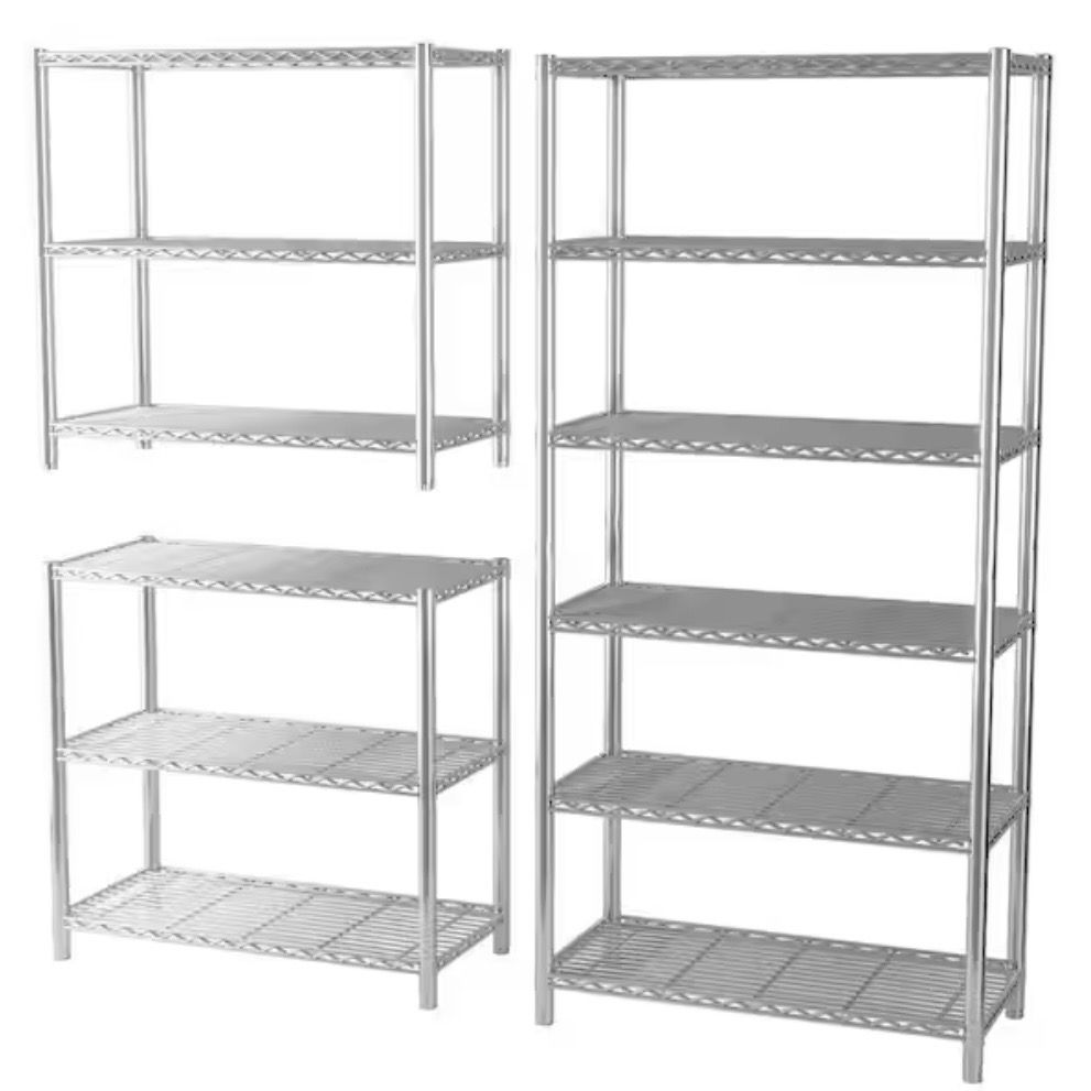 EFINE 6 Tiers Steel, Changeable into 2 of 3-Shelf, Garage Storage Shelving Unit in Chrome (36 in. W x 72 in. H x 16 in. D)
