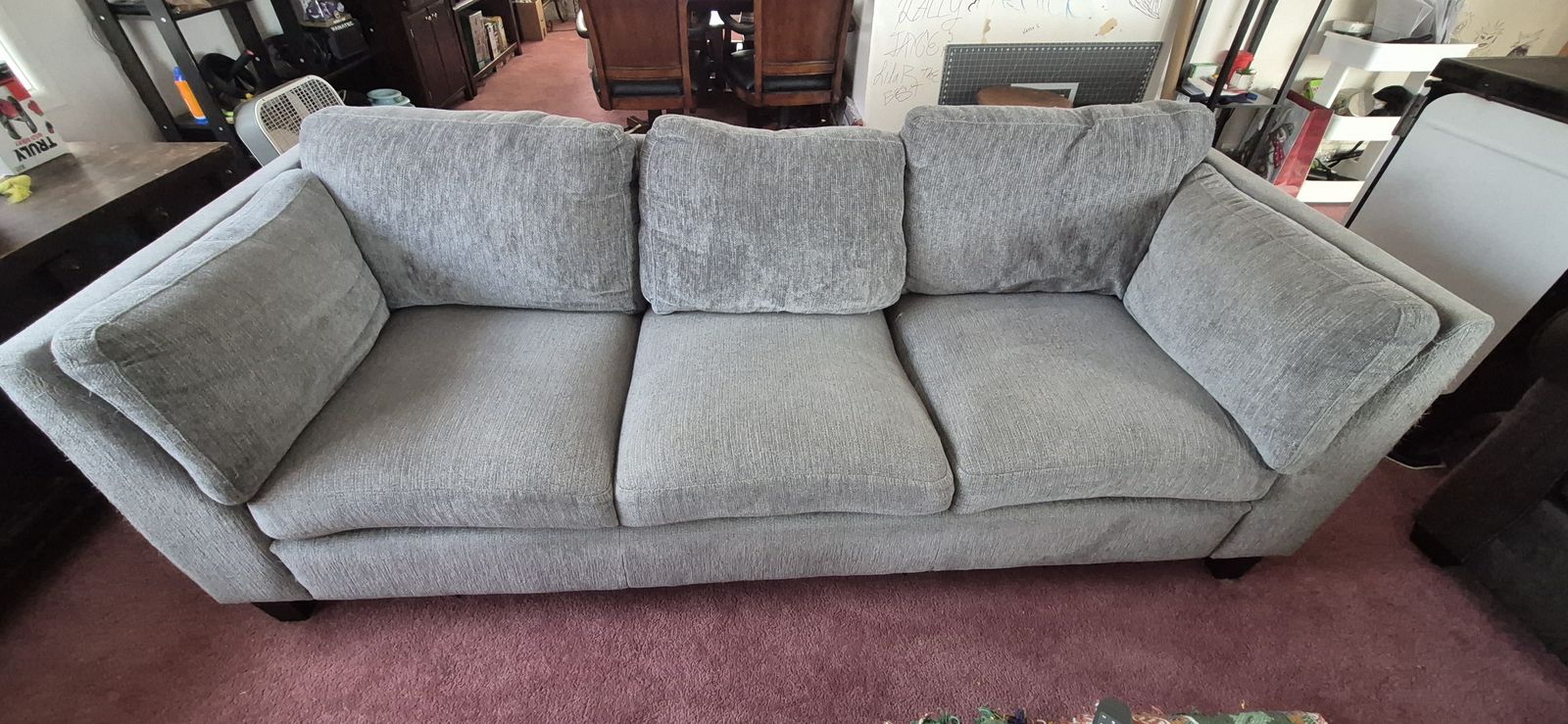 Grey 3-Person Fabric Couch - 85" L