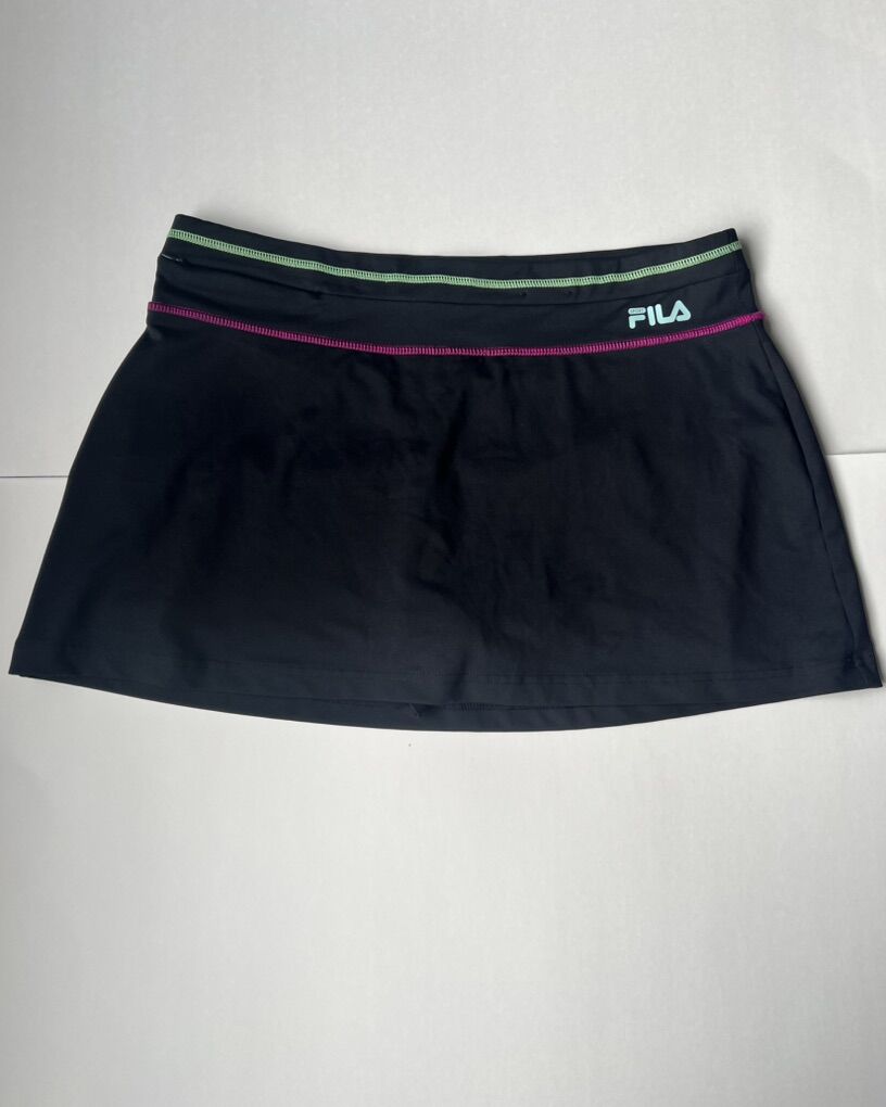 Fila Sport Large Women’s Exercise Skirt – Dark Black with Neon Green & Purple – Like New