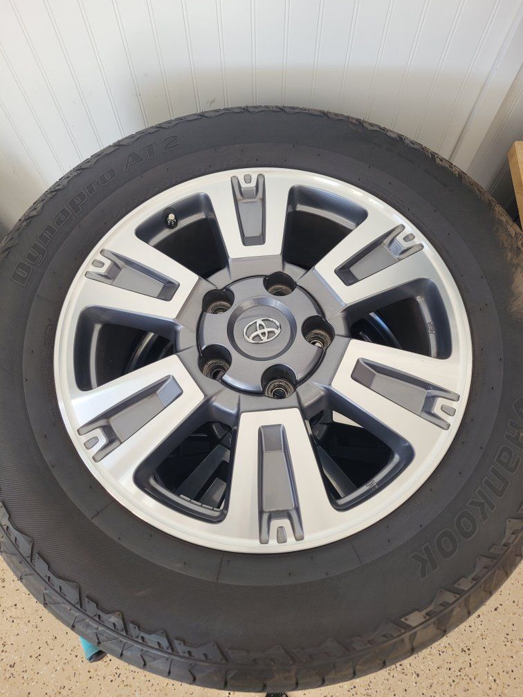OEM 20" Toyota Wheels & Hankook AT2 Tires (5x150) - Clean, TPMS & Lugs Included