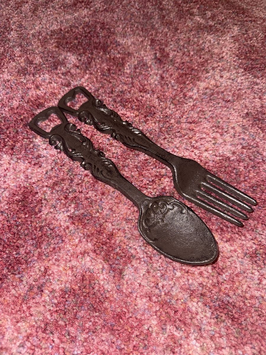 Decorative Cast Iron Fork & Spoon Bottle Opener Wall Decor - Rustic Kitchen Art Set