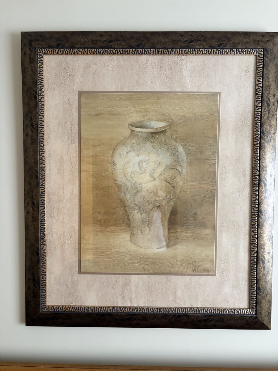 Framed Vase Wall Art - Neutral Tones, Textured Mat & Frame