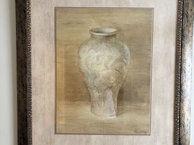 Framed Vase Wall Art - Neutral Tones, Textured Mat & Frame