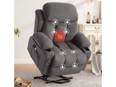 New Power Lift Recliner Chair with Massage and Heat - Grey Fabric