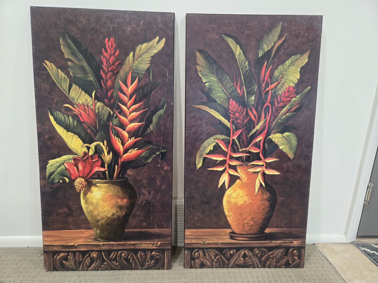 Floral Botanical Canvas Wall Art Set - Tropical Vase Prints (2-Piece Set)