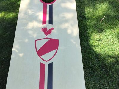 Custom Painted Cornhole Board - Rooster & Shield Design