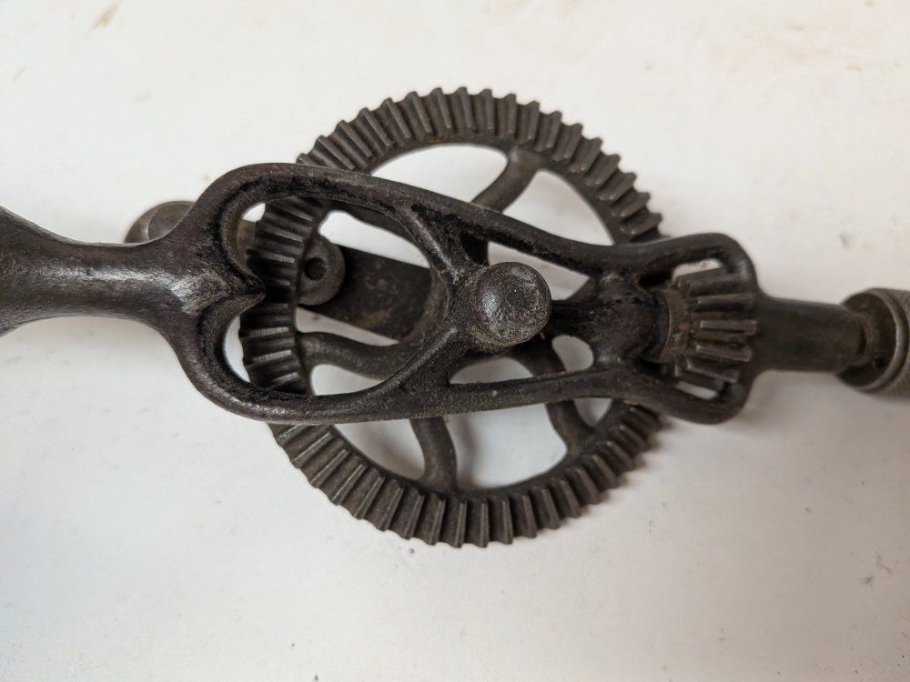 Vintage Goodell Pratt Company Greenfield Hand Drill Eggbeater Wood Handle