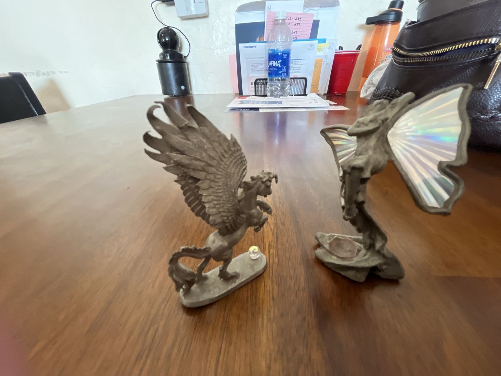 Lot of Vintage Pewter Fantasy Figurines - Pegasus, Fairy, and Multi-Headed Dragon with Crystal Accents