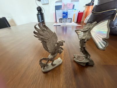 Lot of Vintage Pewter Fantasy Figurines - Pegasus, Fairy, and Multi-Headed Dragon with Crystal Accents
