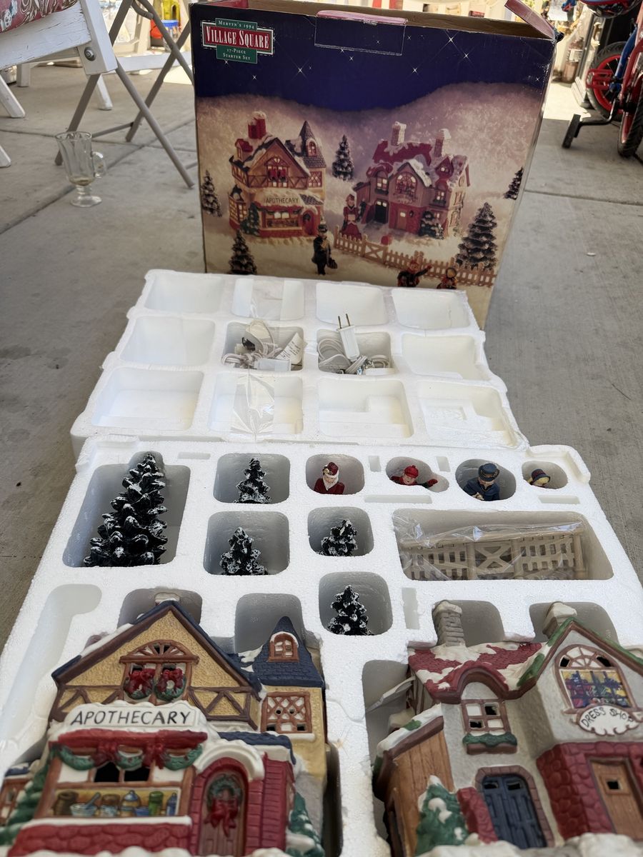 Mervyn's 1994 Village Square 17-Piece Christmas Village Starter Set