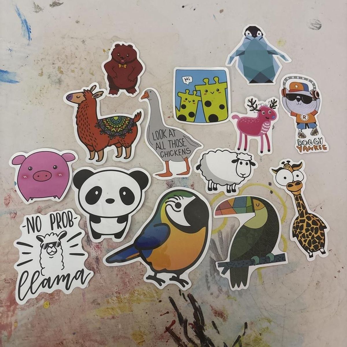 Assorted Animal and Humorous Sticker Lot - 14 Piece Set for Crafts, Decor & Fun