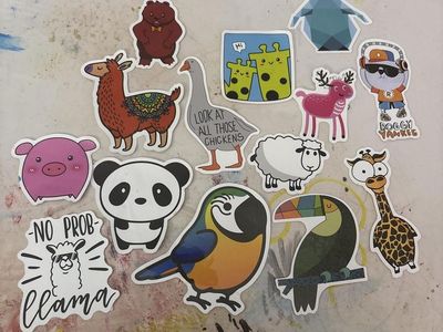 Assorted Animal and Humorous Sticker Lot - 14 Piece Set for Crafts, Decor & Fun