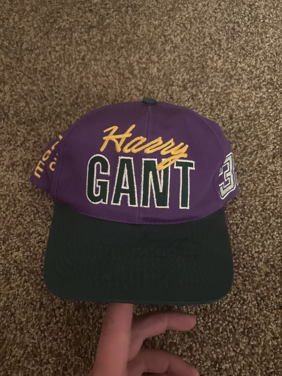 Vintage Harry Gant #33 NASCAR Embroidered Racing Snapback Hat - Purple & Black SIGNED