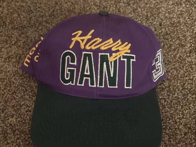 Vintage Harry Gant #33 NASCAR Embroidered Racing Snapback Hat - Purple & Black SIGNED