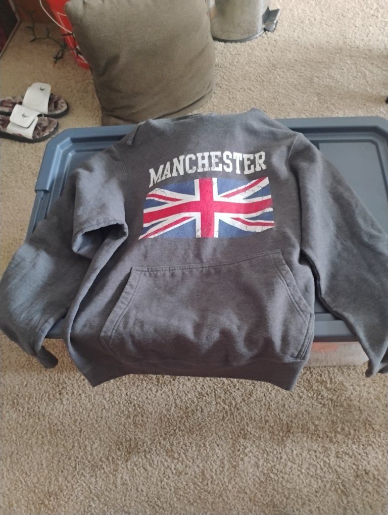Manchester Union Jack Flag Hoodie - Men's Medium Gray Pullover Sweatshirt