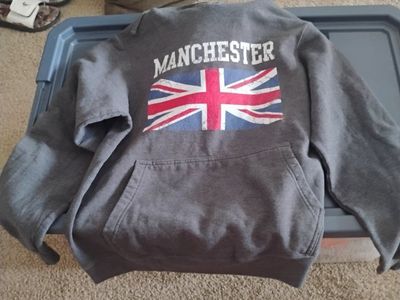 Manchester Union Jack Flag Hoodie - Men's Medium Gray Pullover Sweatshirt