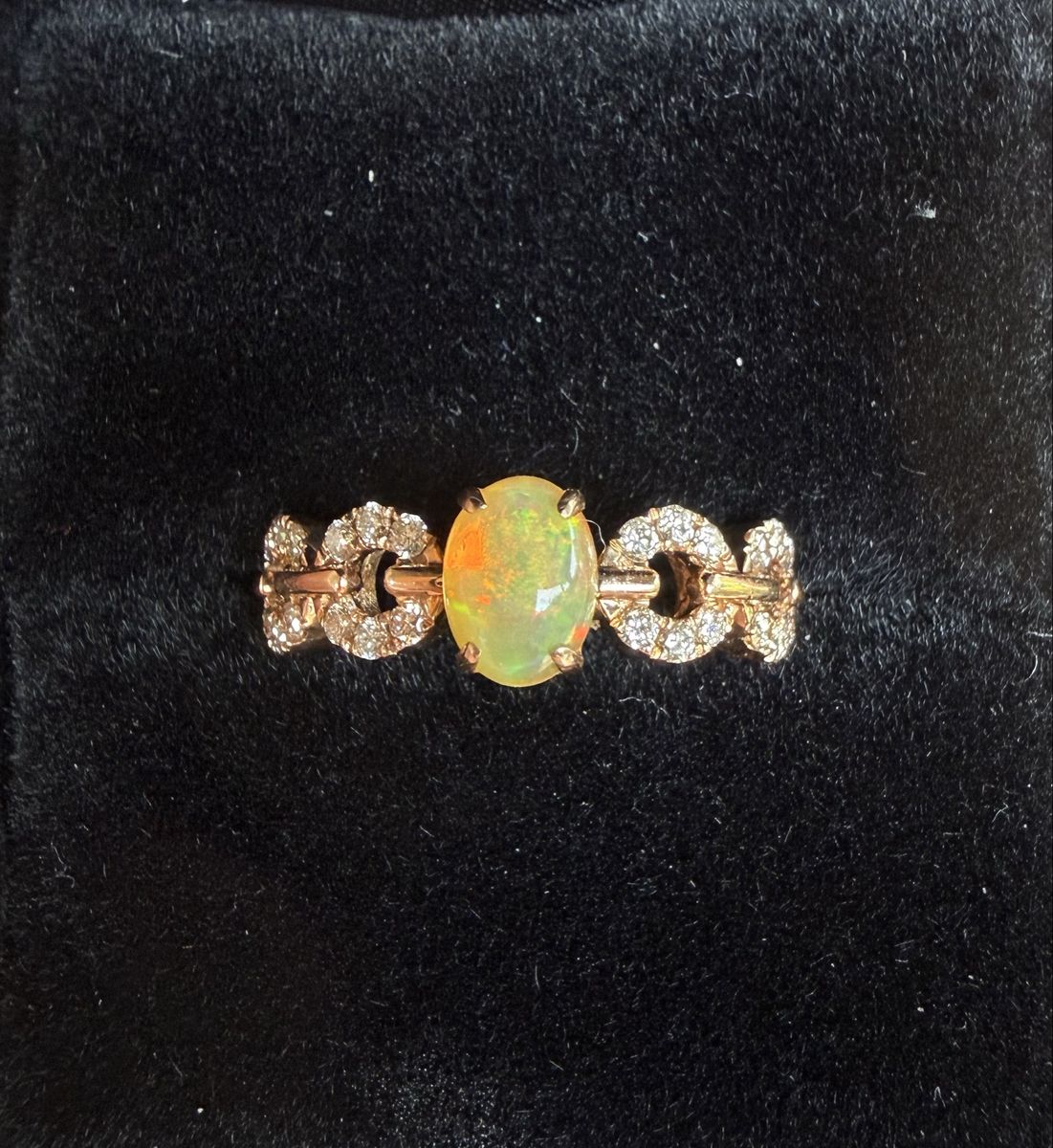 Opal Ring with Accent Diamond Stones