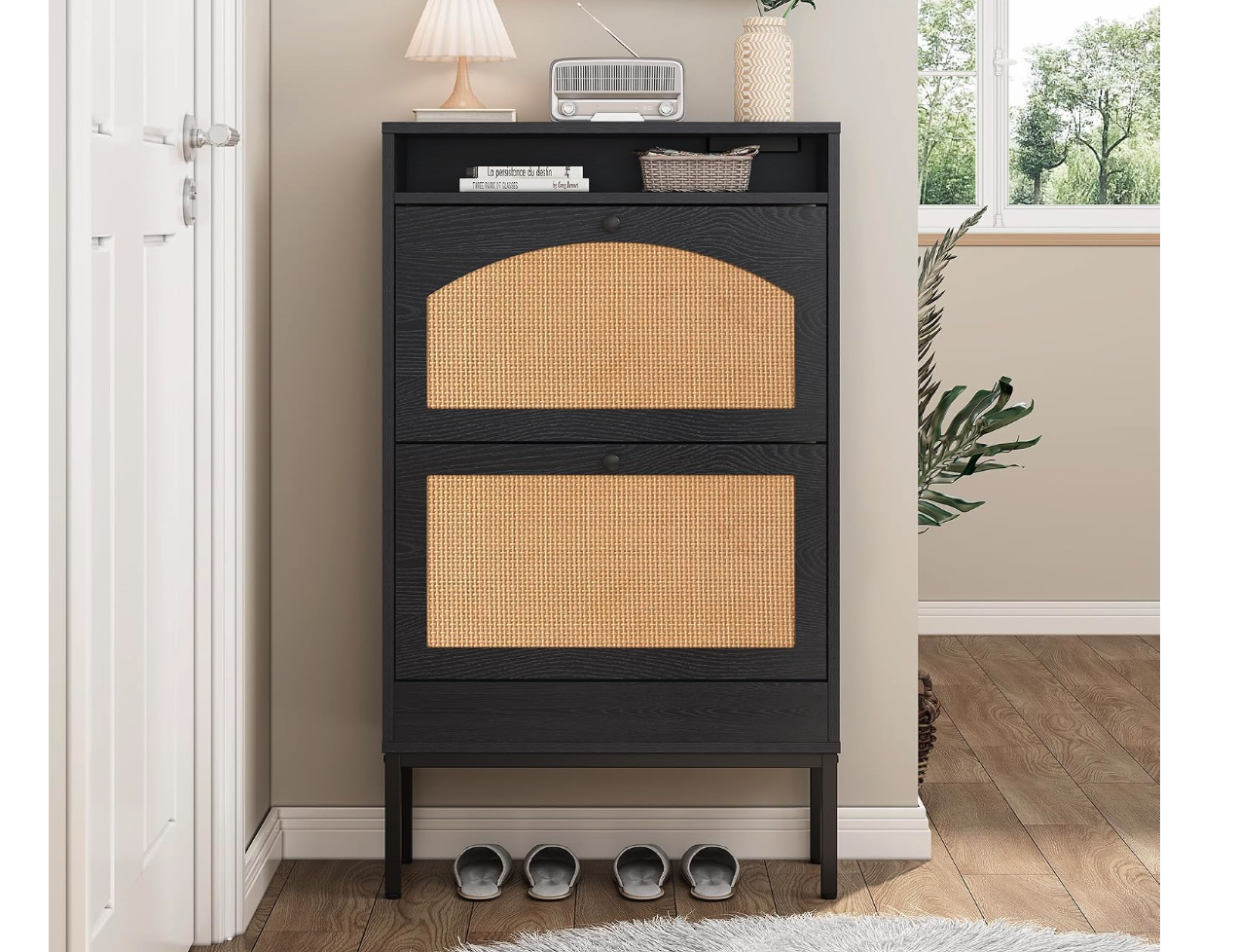 New Shoe Cabinet, Slim Hidden Shoe Storage Cabinet with 2 Flip Drawers, Freestanding Shoe Racks